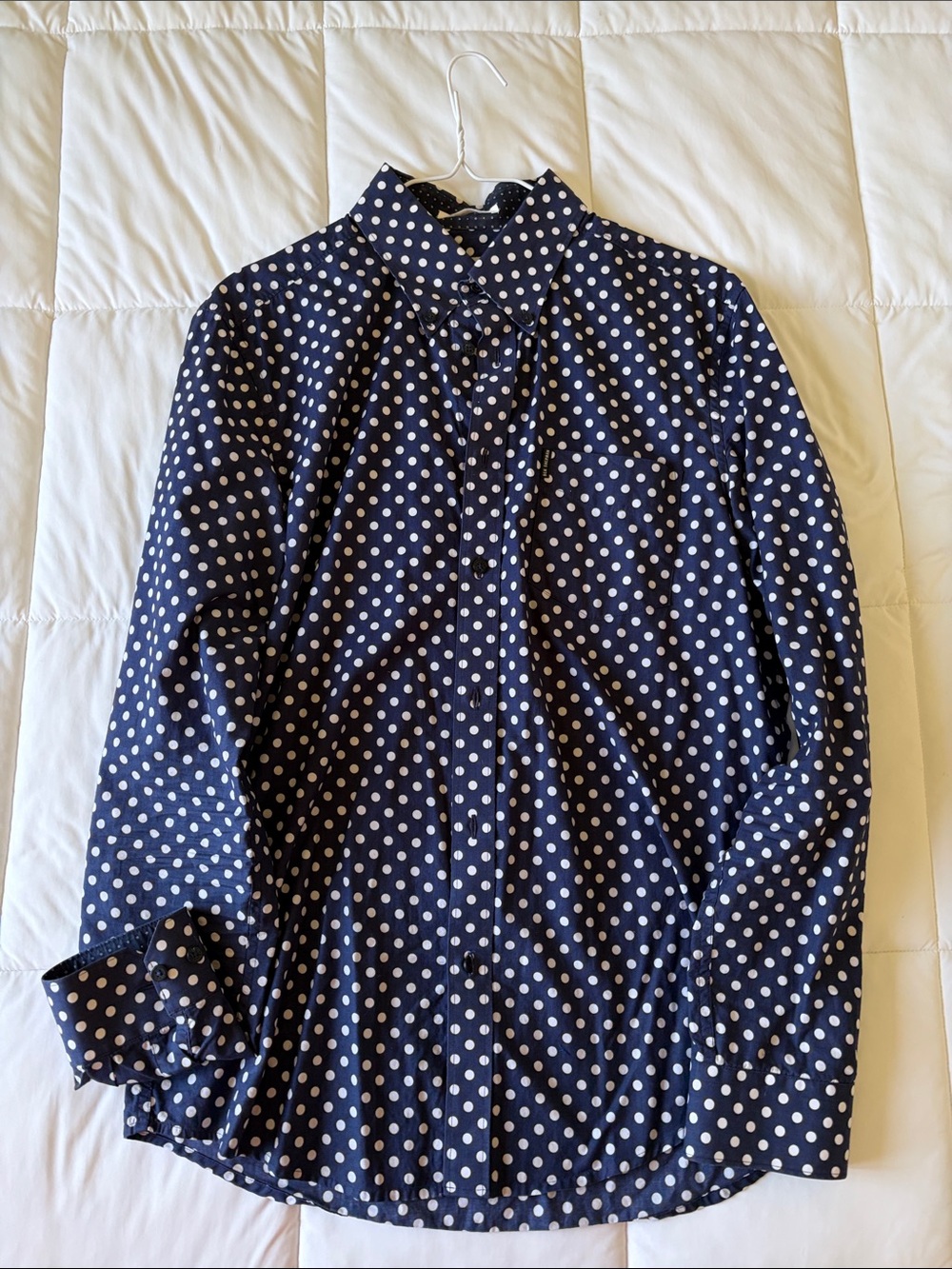 Ben Sherman Navy and White Polka Dot Button-Down Shirt
